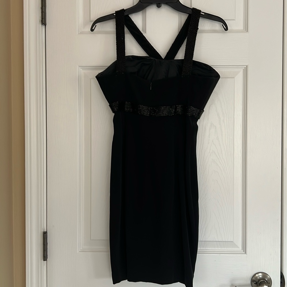 Vintage Cache Black Sheath Cocktail Mini Dress V Neck ThickStraps Beading Size 4 - Picture 3 of 17